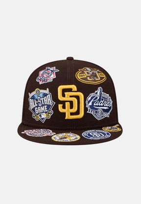 NEW ERA Cappello con visiera San Diego Padres All Over 59 FIFTY Fitted marrone logo giallo
