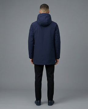 MORE Giubbotto Lungo Carson Con Pelliccia Interna e Cappuccio Blu