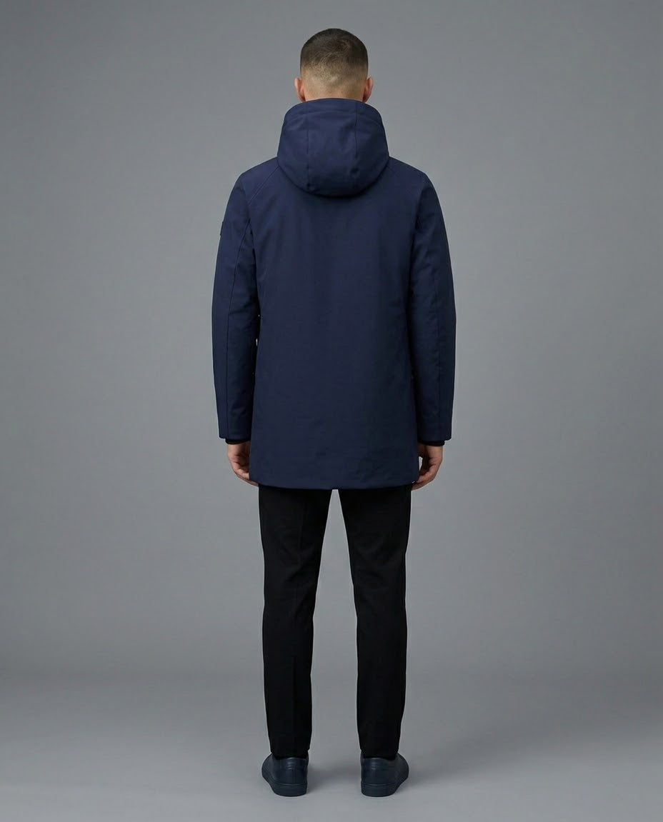 MORE Giubbotto Lungo Carson Con Pelliccia Interna e Cappuccio Blu