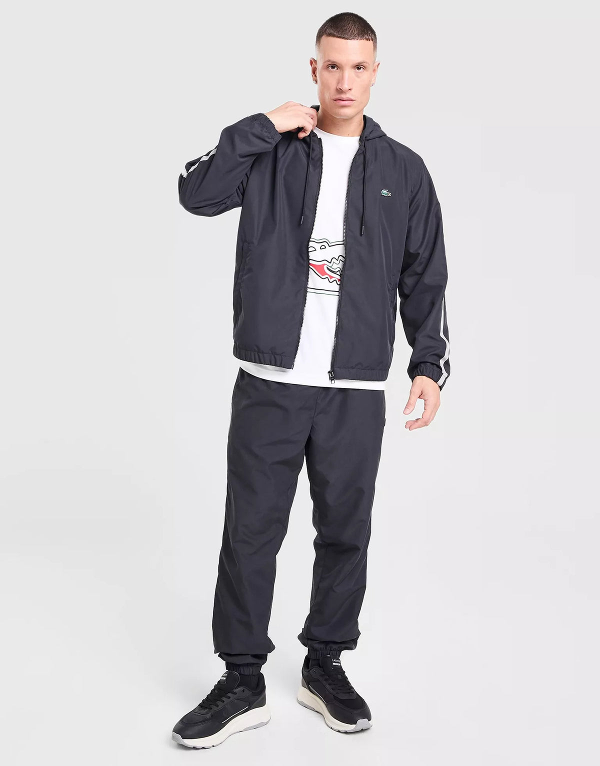LACOSTE Tuta In Microfibra Con Logo Retro E Banda Laterale Nera