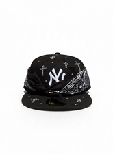 NEW ERA CUSTOM Cappello Visiera Piatta Regolabile Personalizzato Con Strass e Bandana Nero