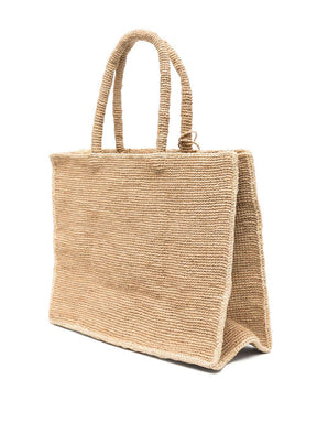 SAINT BARTH Borsa a spalla Vanity Rafia beige con logo bianco