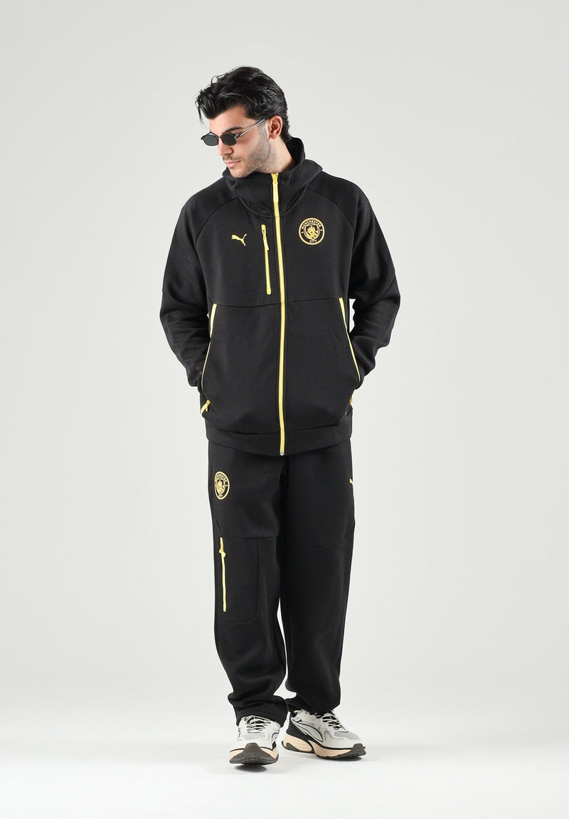 PUMA Tuta Completa In Cotone Garzato Manchester City Nera/Gialla