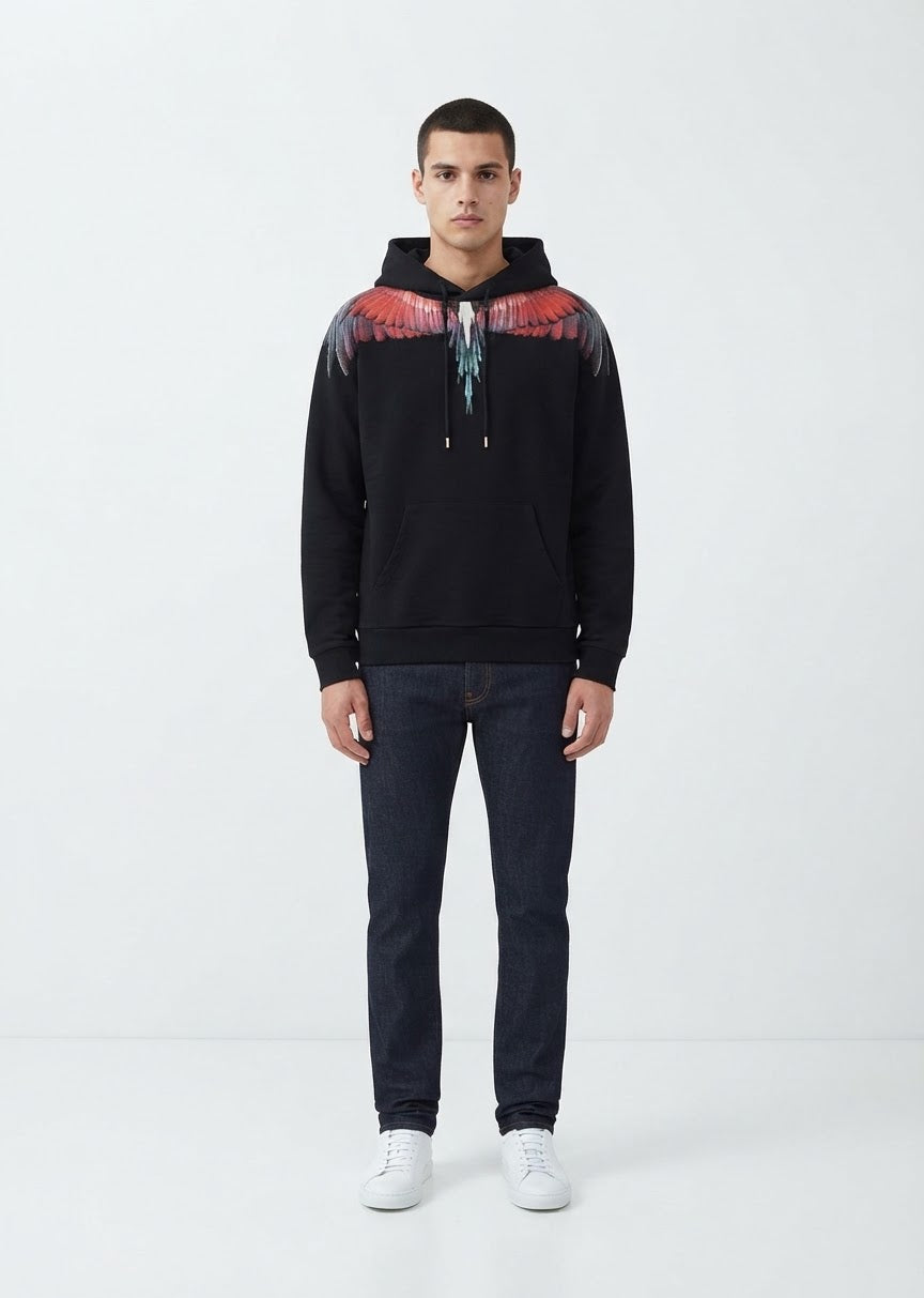COUNTY OF MILAN Felpa Con Cappuccio Marcelo Burlon Nera Con Ali Rosse