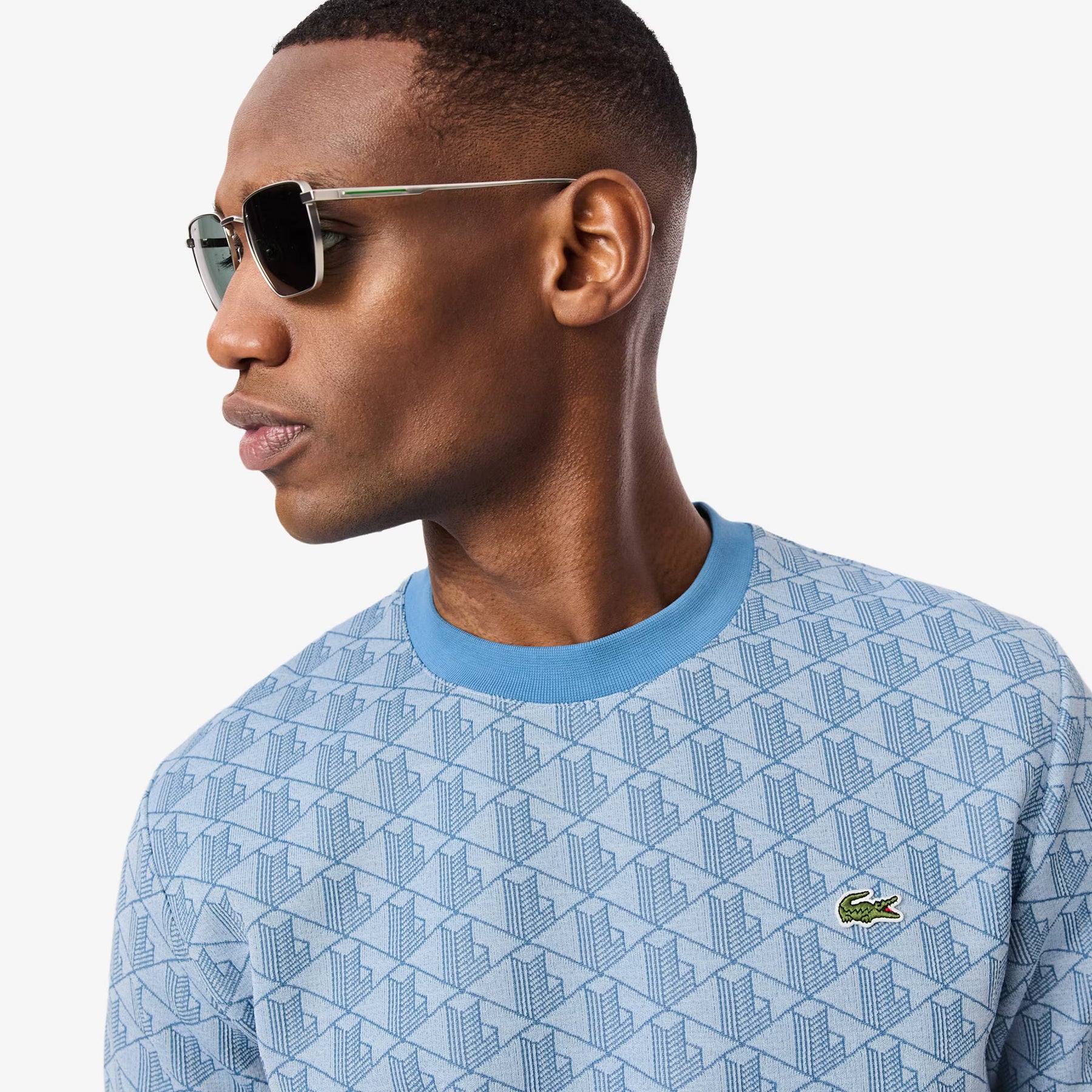 LACOSTE T-Shirt Monogram Uomo Azzurra