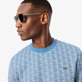 LACOSTE T-Shirt Monogram Uomo Azzurra