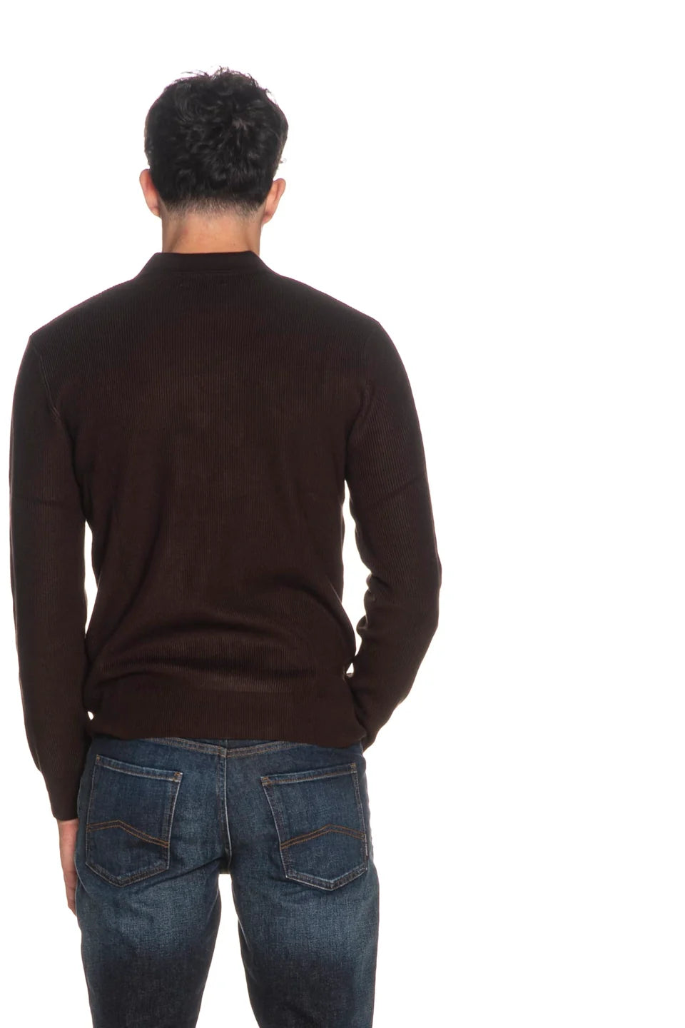 GIANNI LUPO Polo A Mezza Zip Maniche Lunghe Marrone