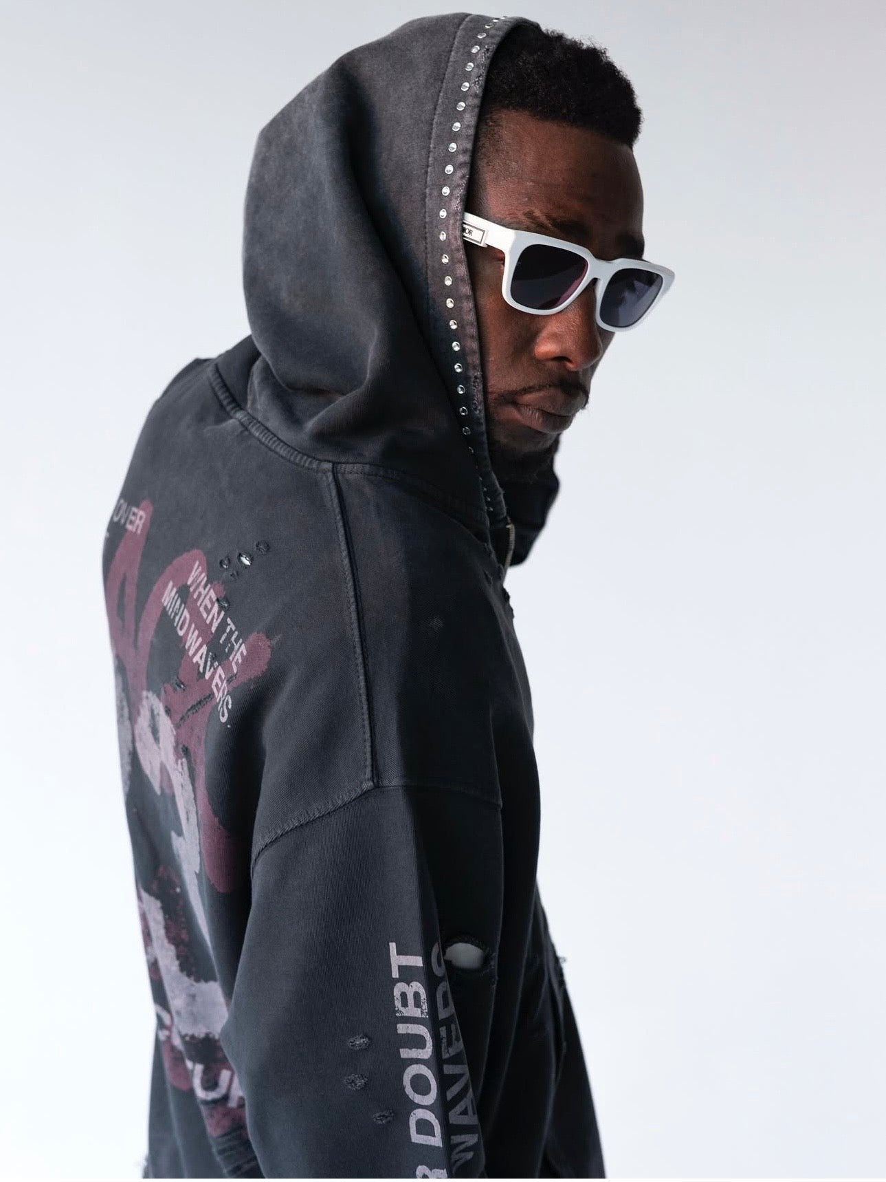 BLACK ISLAND Felpa Con Zip In Cotone Sfumata Con Stampa Retro Grigio Scuro