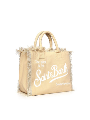 SAINT BARTH Borsa a spalla Borsa Vanity in canvas Beige Logo Bianco