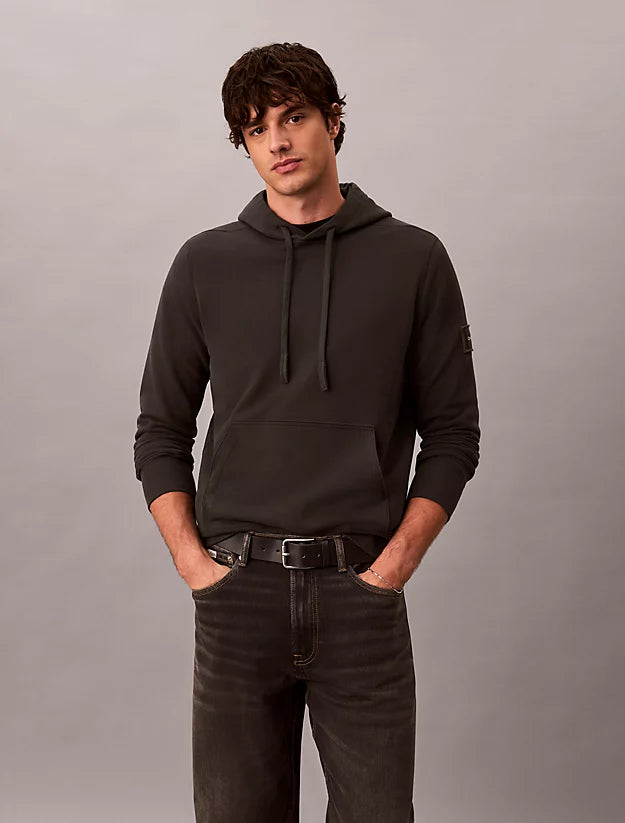 CALVIN KLEIN Felpa Con Cappuccio Terry Misto Cotone Con Badge Sulla Manica Nero 26/27