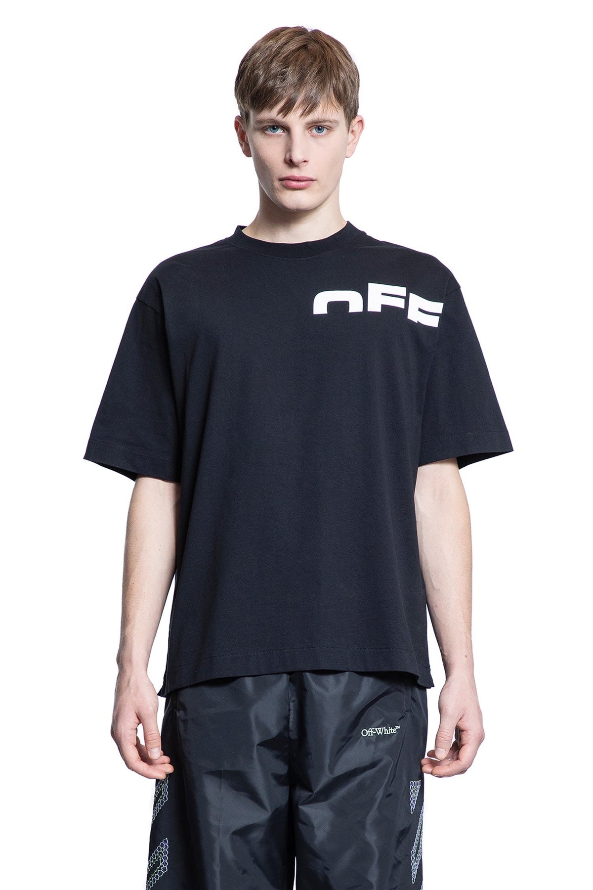 OFF-WHITE T-shirt Logo Avanti Stampa Retro Nera e Bianca