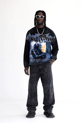 BLACK ISLAND Long Sleeve Racing Stampa con Brillantini Nero/Blu