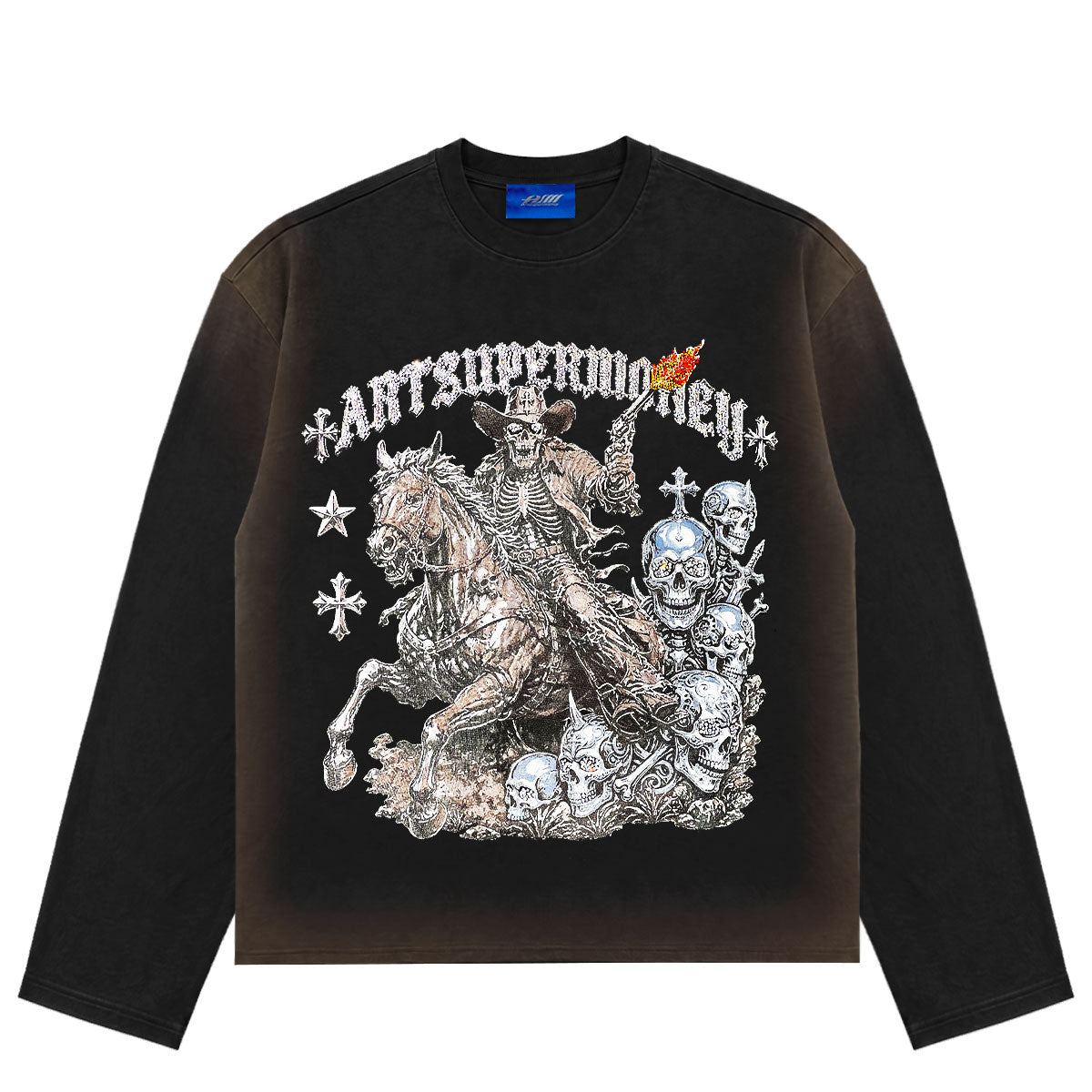 ART SUPER MONEY Felpa CROSS WESTERN Girocollo Nera
