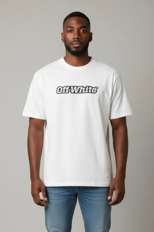 OFF-WHITE T-shirt Stampa Nera Fronte Bianca