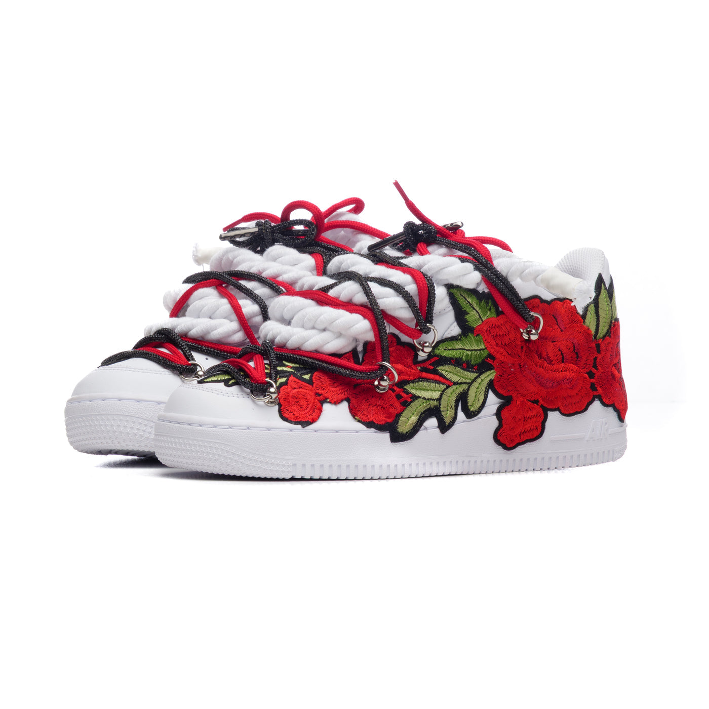 NIKE Air Force 1 Rope Laces Con Patch Rosa Rossa E Doppio Laccio