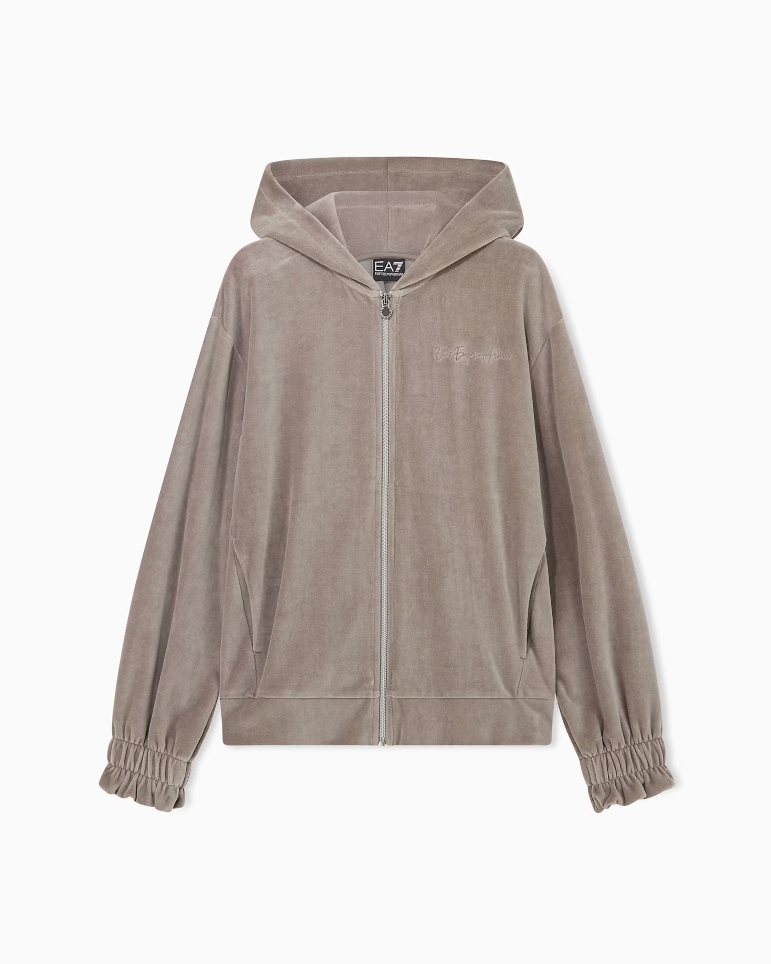 EMPORIO ARMANI Tuta Completa Con Zip e Cappuccio In Velluto Donna Beige Chiaro