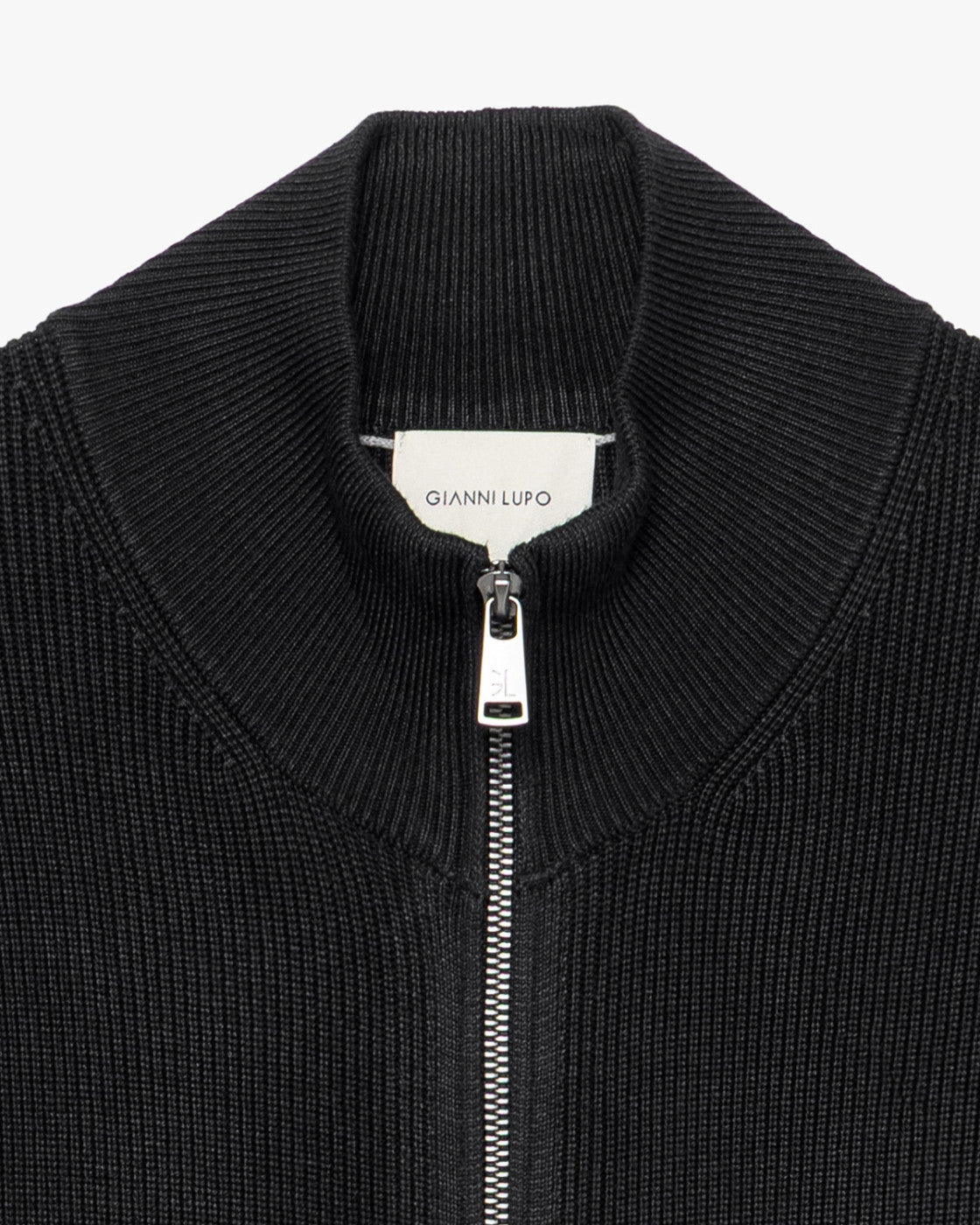 GIANNI LUPO Cardigan Con Collo a Imbuto e Zip Nero