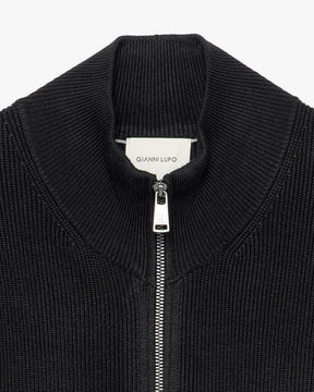 GIANNI LUPO Cardigan Con Collo a Imbuto e Zip Nero