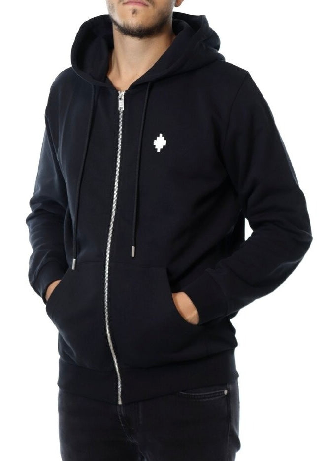 COUNTY OF MILAN Felpa Con Zip e Cappuccio Con Logo Ricamato e Stampa Retro Nera