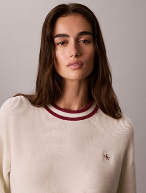 CALVIN KLEIN Donna Maglione In Maglia Di Cotone Con Finiture a Righe Beige