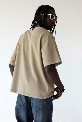 BLACK ISLAND T-Shirt In Cotone Sfumata Cropped Con Stampa America Beige