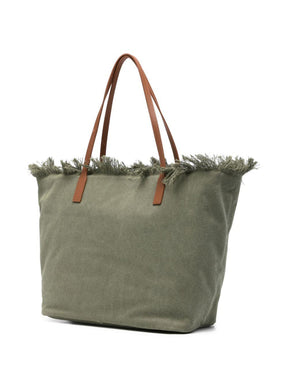 SAINT BARTH BORSA CITY REGULAR IN CANVAS VERDE MILITARE CON FRANGE