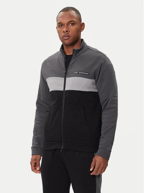 EMPORIO ARMANI Tuta Felpata Girocollo Con Zip Grigio/Nero