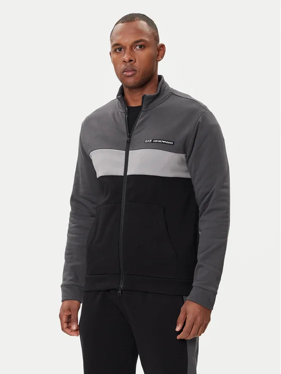 EMPORIO ARMANI Tuta Felpata Girocollo Con Zip Grigio/Nero
