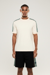 EMPORIO ARMANI Completino T-Shirt Beige Pantaloncino Nero Con Bande Laterali Verdi