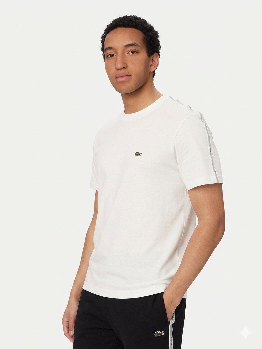 LACOSTE Completino Con Bande a Righe In Cotone Bianco/Nero