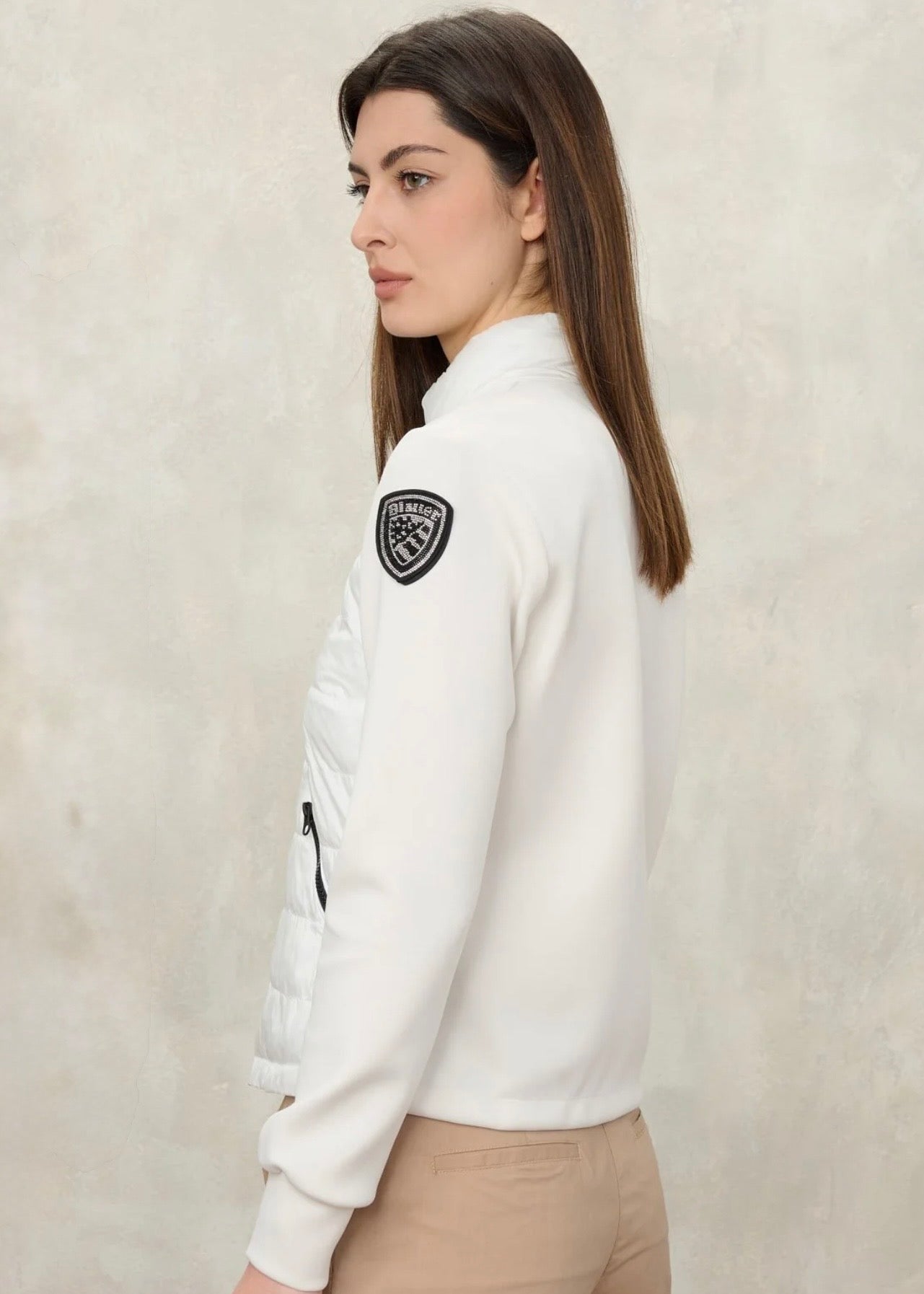 BLAUER Haskel Antivento Donna Meta Fasciato Metà Liscio Senza Cappuccio Bianco