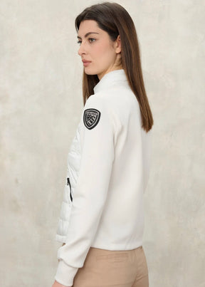 BLAUER Haskel Antivento Donna Meta Fasciato Metà Liscio Senza Cappuccio Bianco