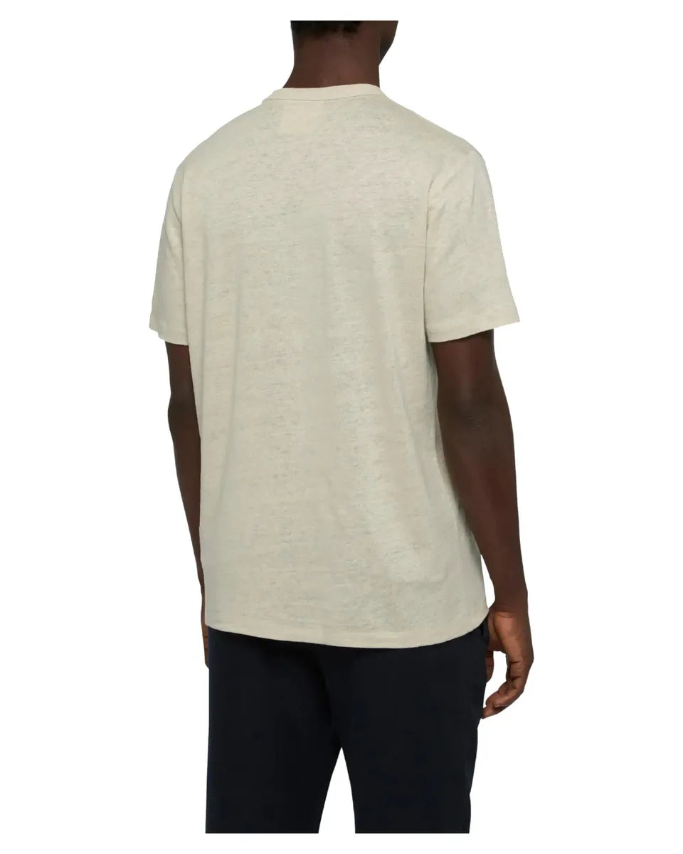 SAINT BARTH T-SHIRT ECSTASEA IN LINO BIANCO CON TASCHINO STAMPATO E RICAMATO