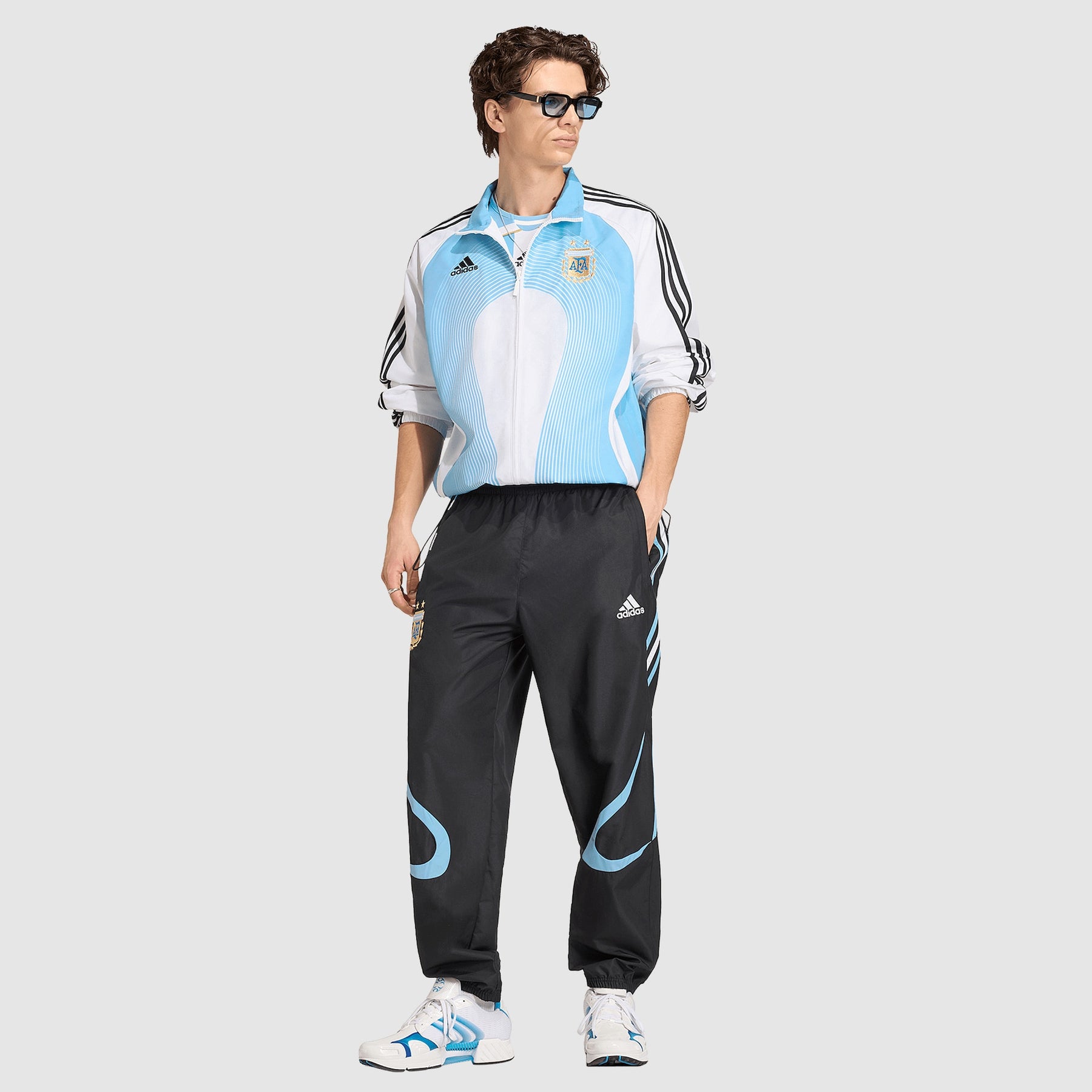 Adidas Tuta Completa Argentina Uomo Bianca Azzurra Blu Microfibra