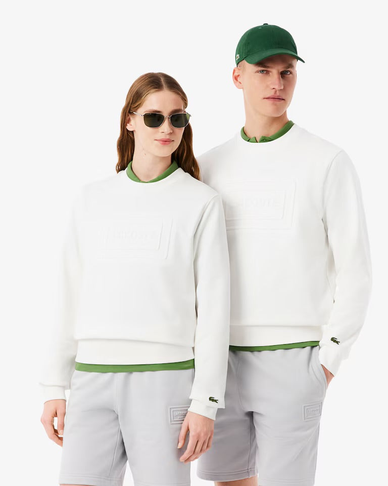 LACOSTE Felpa Girocollo Con Logo Lacoste Paris In Rilievo Bianca