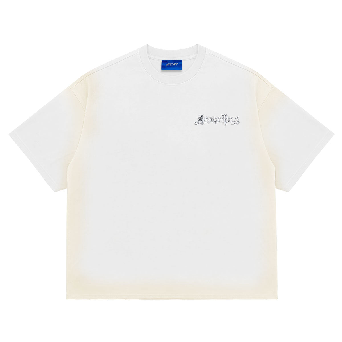 ART SUPER MONEY T-Shirt T-BAR Con Stampa e Strass Retro Bianca