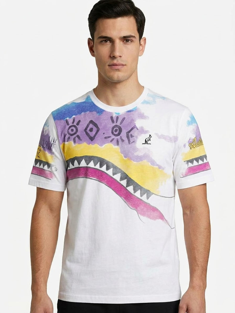 Australian T-Shirt Print Jersey Con Fantasia Etnica Bianca/Multicolor