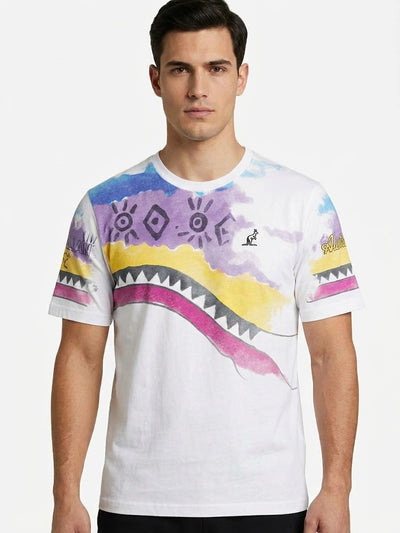 Australian T-Shirt Print Jersey Con Fantasia Etnica Bianca/Multicolor