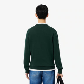 LACOSTE Pullover Girocollo Basic In Misto Lana Verde