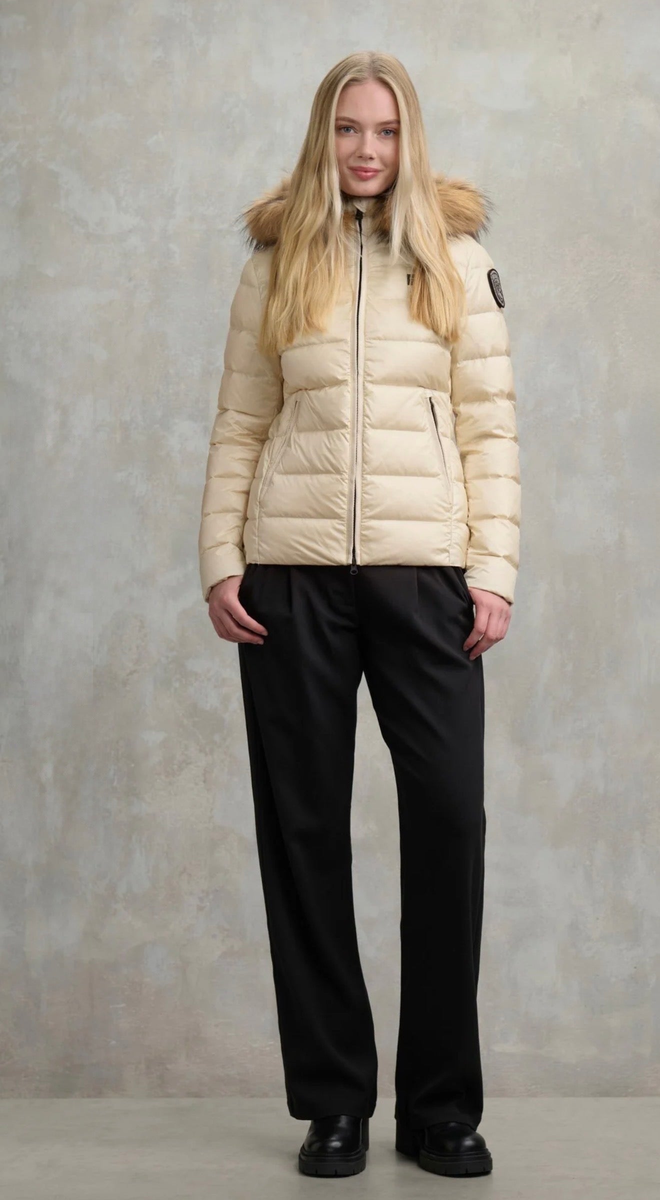 BLAUER Giubbotto Donna Piumino Fasciato Con Pelliccia Beige