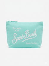 SAINT BARTH Pochette Aline Canvas Verde Acqua Logo Ricamato Bianco
