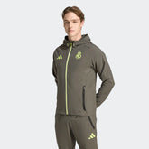 ADIDAS Tuta Real Madrid Leggera In Microfibra Zip e Cappuccio Verde Militare/Fluo