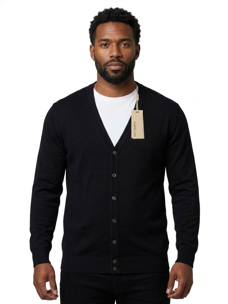 GIANNI LUPO Cardigan Con Bottoni e Scollo a V Nero
