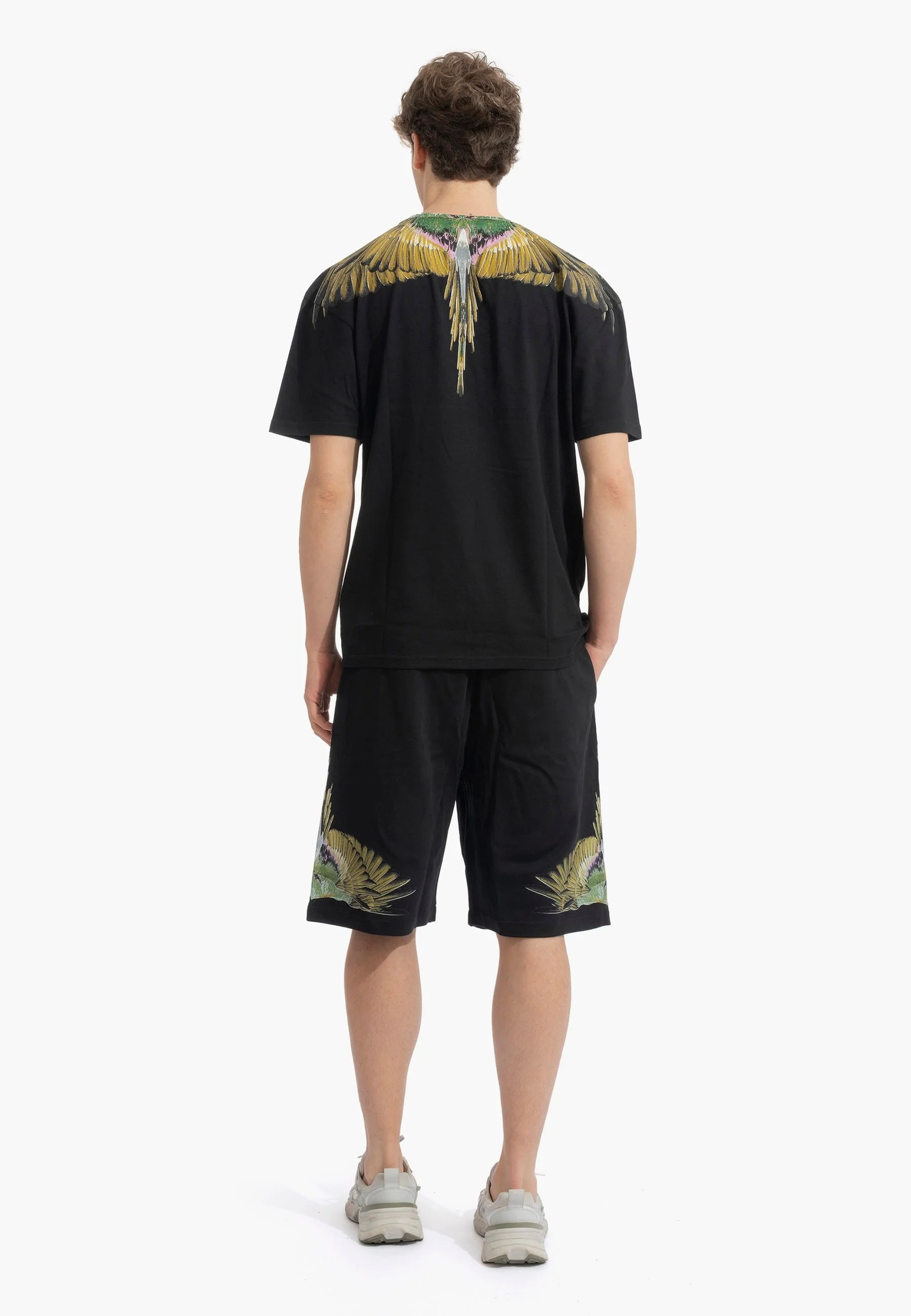 COUNTY OF MILAN Completino Marcelo Burlon T-Shirt Nera e Pantaloncino Nero Ali Verdi