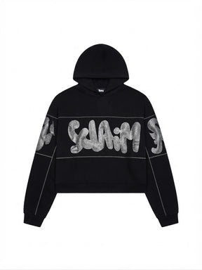 DISCLAIMER Felpa Con Cappuccio Scritta Glitterata Donna Nero/Argento