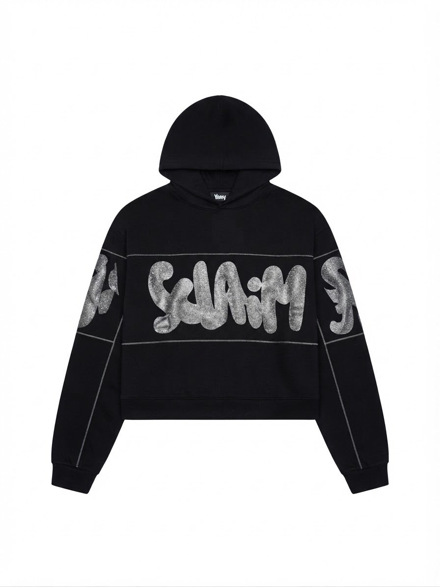 DISCLAIMER Felpa Con Cappuccio Scritta Glitterata Donna Nero/Argento
