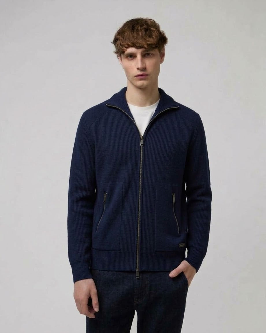GIANNI LUPO Cardigan In Maglia Con Zip Blu Navy