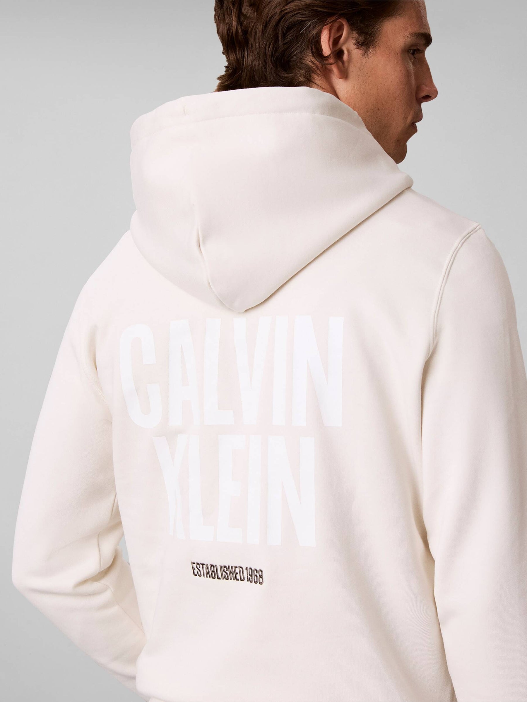 CALVIN KLEIN Felpa Con Cappuccio Misto Cotone Logata Avorio 26/27