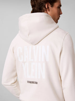CALVIN KLEIN Felpa Con Cappuccio Misto Cotone Logata Avorio 26/27