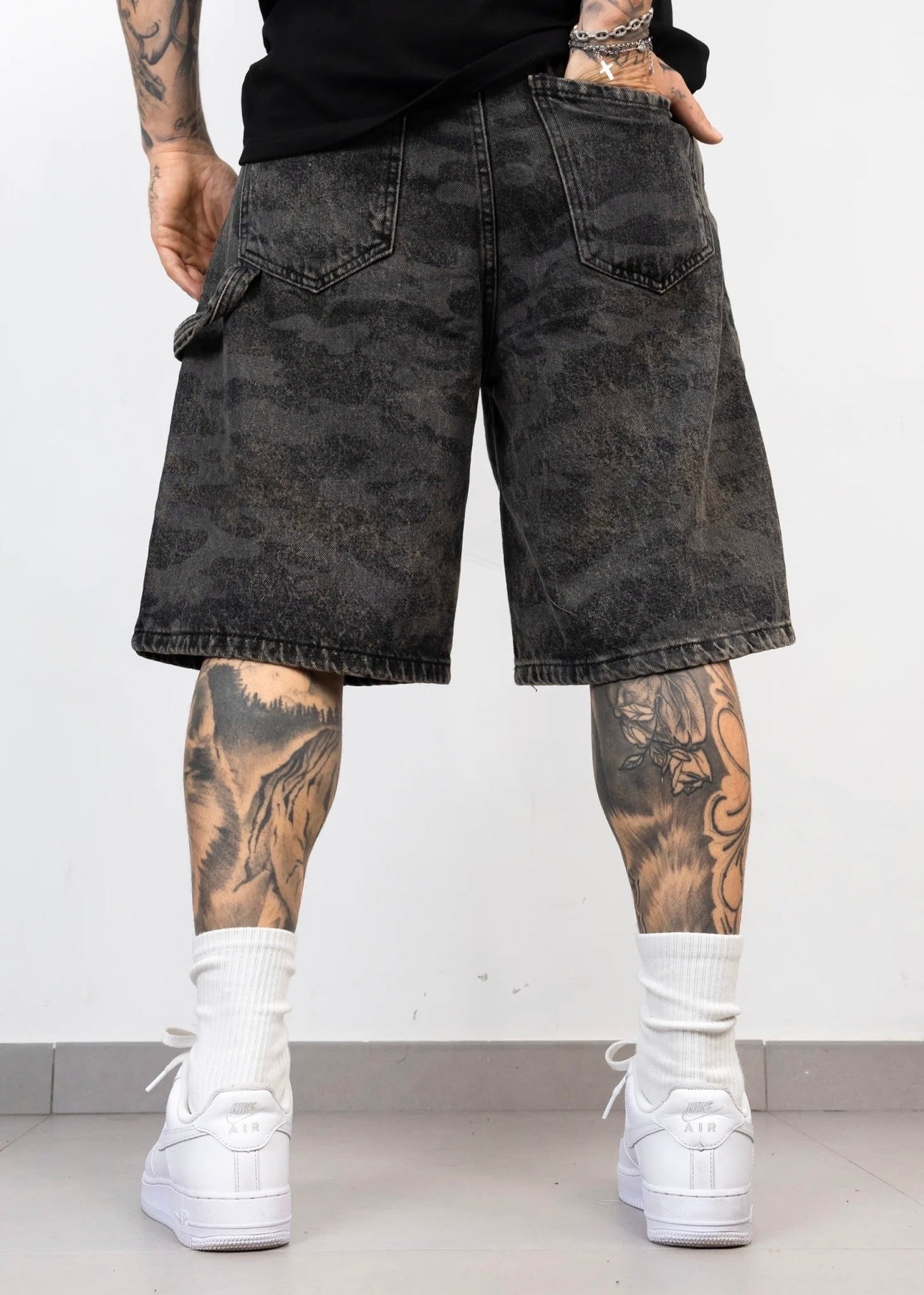 PRESENT DAY Bermuda Jeans Ballon Camo Nero/Grigio